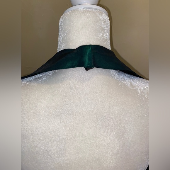 Vintage Alfred Angelo Tuxedo Style Halter Formal Green Velvet & Taffeta Long - Picture 5 of 11